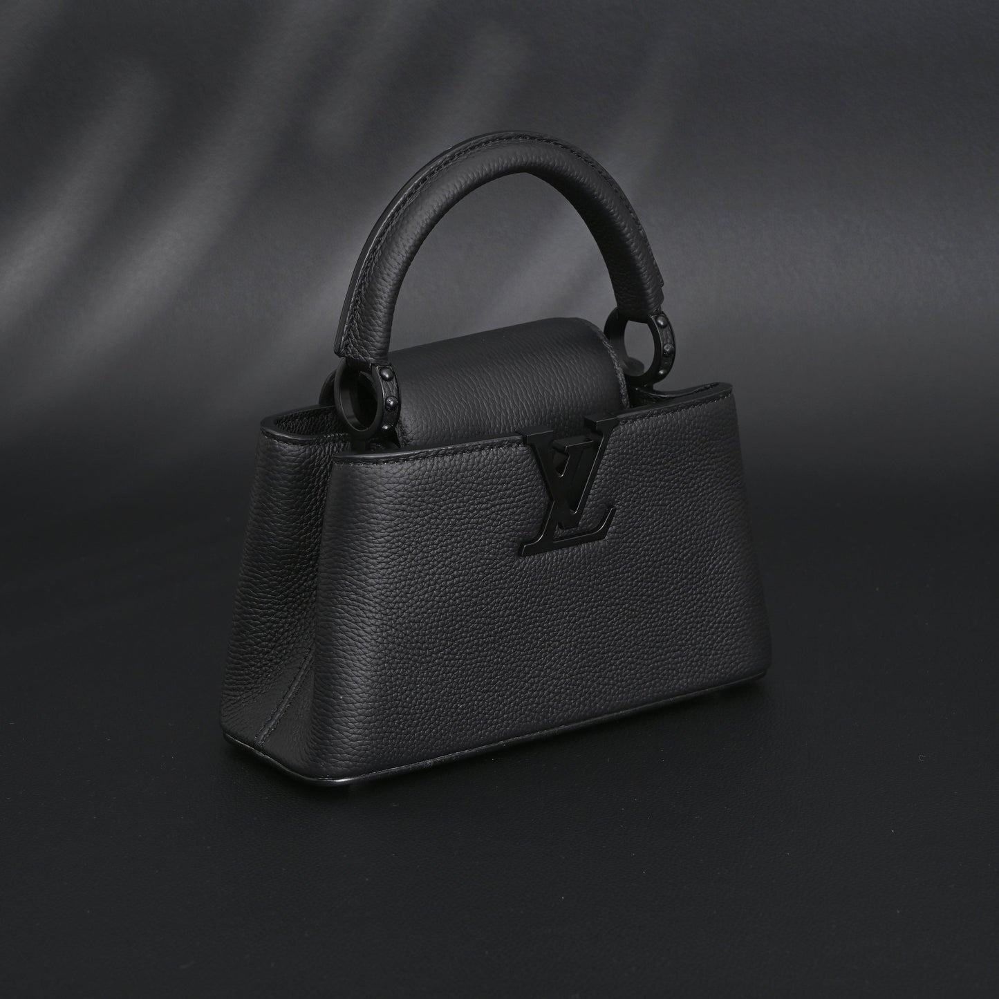 Louis Vuitton Black Grain Leather Mini Top Handle Bag With Chain Strap