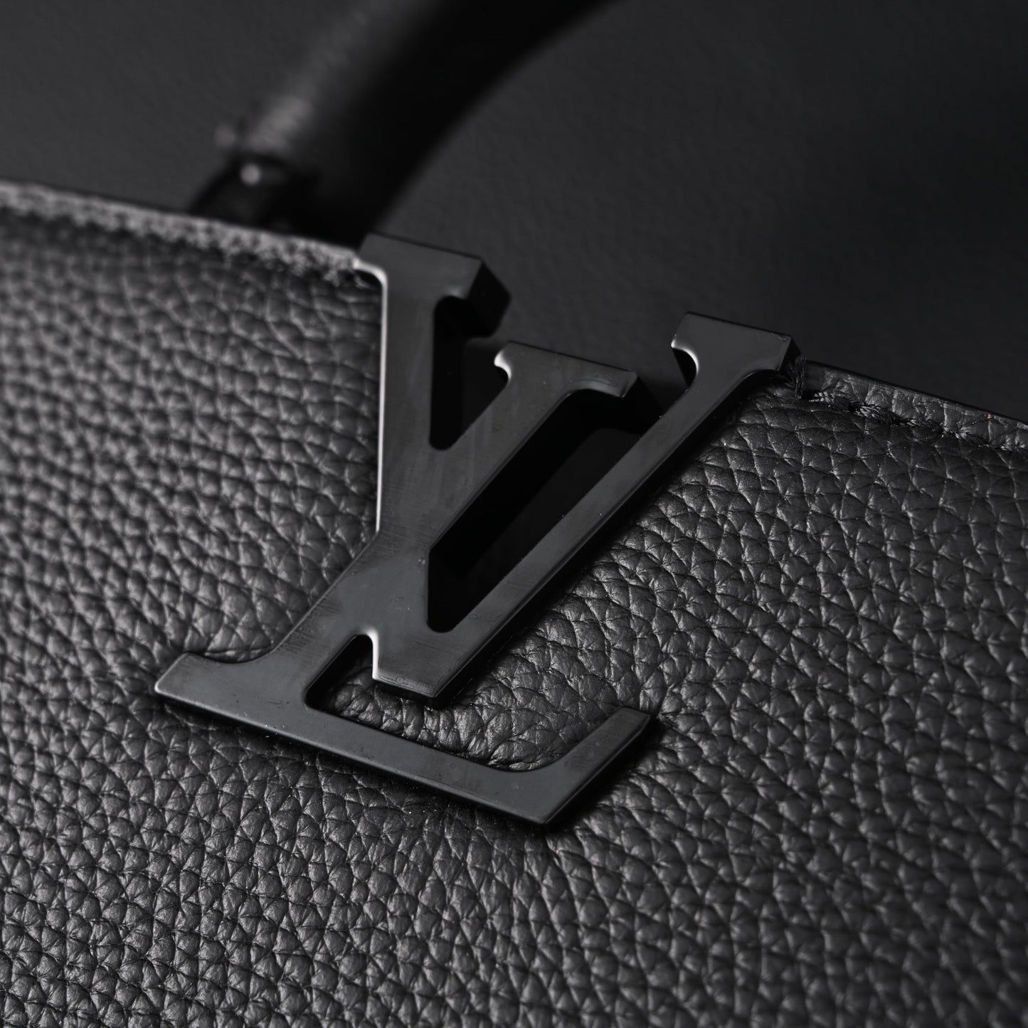 Louis Vuitton Black Grain Leather Mini Top Handle Bag With Chain Strap