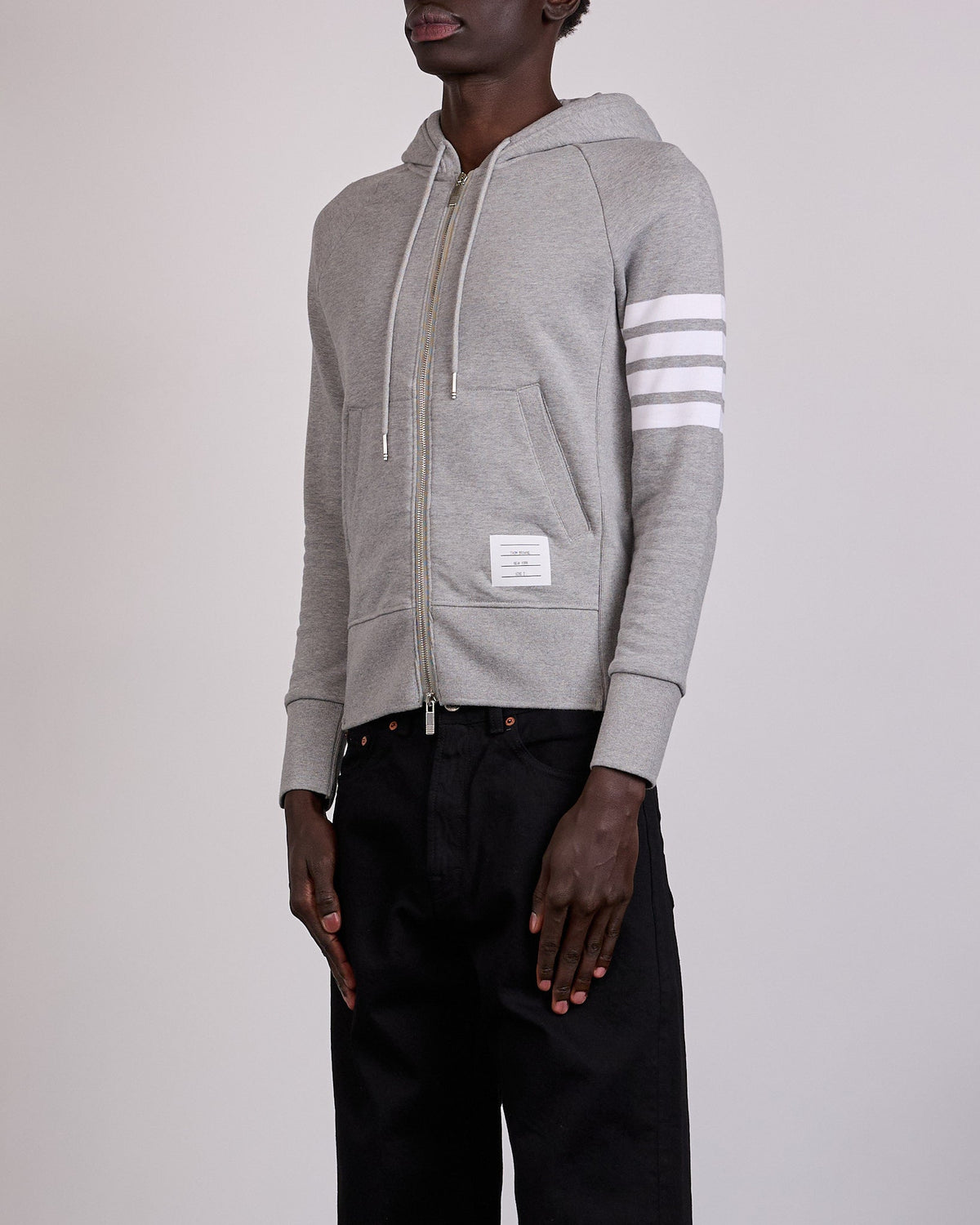 Thom Browne Classic Loopback 4 Bar Zip Hoodie Light Grey